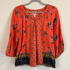 Women’s Fig & Flower Orange Floral Print blouse size petite XL